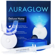 AuraGlow Teeth Whitening Kit, LED Light, 35% Carbamide Peroxide, (2) 5ml Gel Syringes, Tray and Case