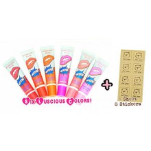 6-PACK Peel-Off Colored Lip Stain Gloss + BONUS "For You" Sticker Kraft Feuille d'étiquettes | Variété de SIX Luscious, Sexy
