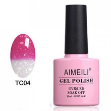 AIMEILI Soak Off UV LED Température changement de couleur Chameleon Gel Nail Polish - Hot Pink Glitter White (TC04) 10ml