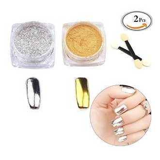 Mirror Powder Gold Silver 2 Box 2g Pigment Powder Chrome Pigment Nail Glitter Power Dust Nail Sequins (2pcs)