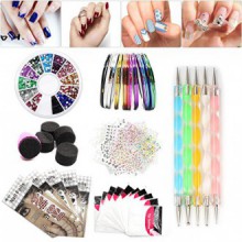 Nail Art Set, Tape Line Nail Stickers, Colored Rhinestones Decoration, 45 Sheets Nail Art Stickers, Gradient Nails Sponges