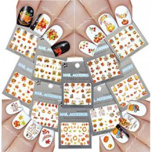 Nail Art Water Slide Stickers Tattoo ♥ Fall Into Fun Thanksgiving Theme - 10 Pack