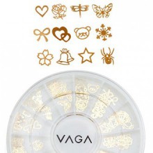 120 Gold Metal Manicure Nail Art Wheel Gems Decorations in 12 Designs By Cheeky®