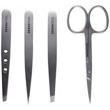 Tweezers 4 Piece Premium Set - Includes 2 Precision Slant Tip, Pointed Tweezers & Scissors in Stainless Steel w/ Case Great