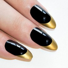 Bling Art Stiletto False Nails Fake Acrylic Gold Black Full Cover Medium Tips UK