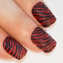 Art Bling faux ongles français manucure noir Red Stripe 24 Pleine couverture moyenne au Royaume-Uni