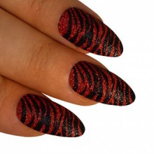 Bling Stiletto Art Faux ongles Faux acrylique Rouge Noir 24 Full Cover Medium Tips UK