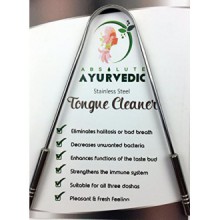 Absoluta AyurvedicTM 100% grado quirúrgico SS limpiador lingual raspador Con SS manejador usado y recomendado por profesionales.