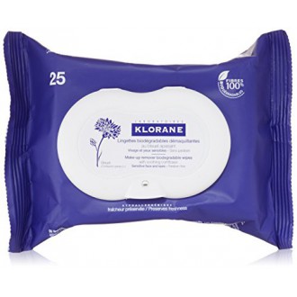 Klorane Make-Up Remover Biodegradable Wipes with Soothing Cornflower , 25 count