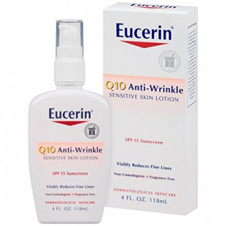 Eucerin Q10 Antiarrugas Piel Sensible SPF 15 loción, de 4 onzas